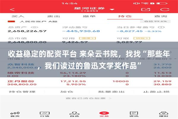 收益稳定的配资平台 来朵云书院，找找“那些年，我们读过的鲁迅文学奖作品”