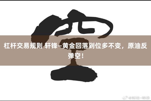 杠杆交易规则 轩锋—黄金回落到位多不变，原油反弹空！